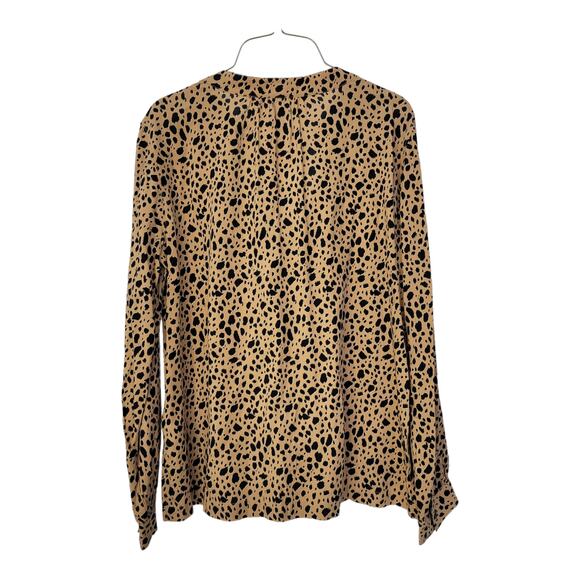 Old Navy Cheetah Split Neck Long Sleeve Blouse Women Sz M - Picture 5 of 6